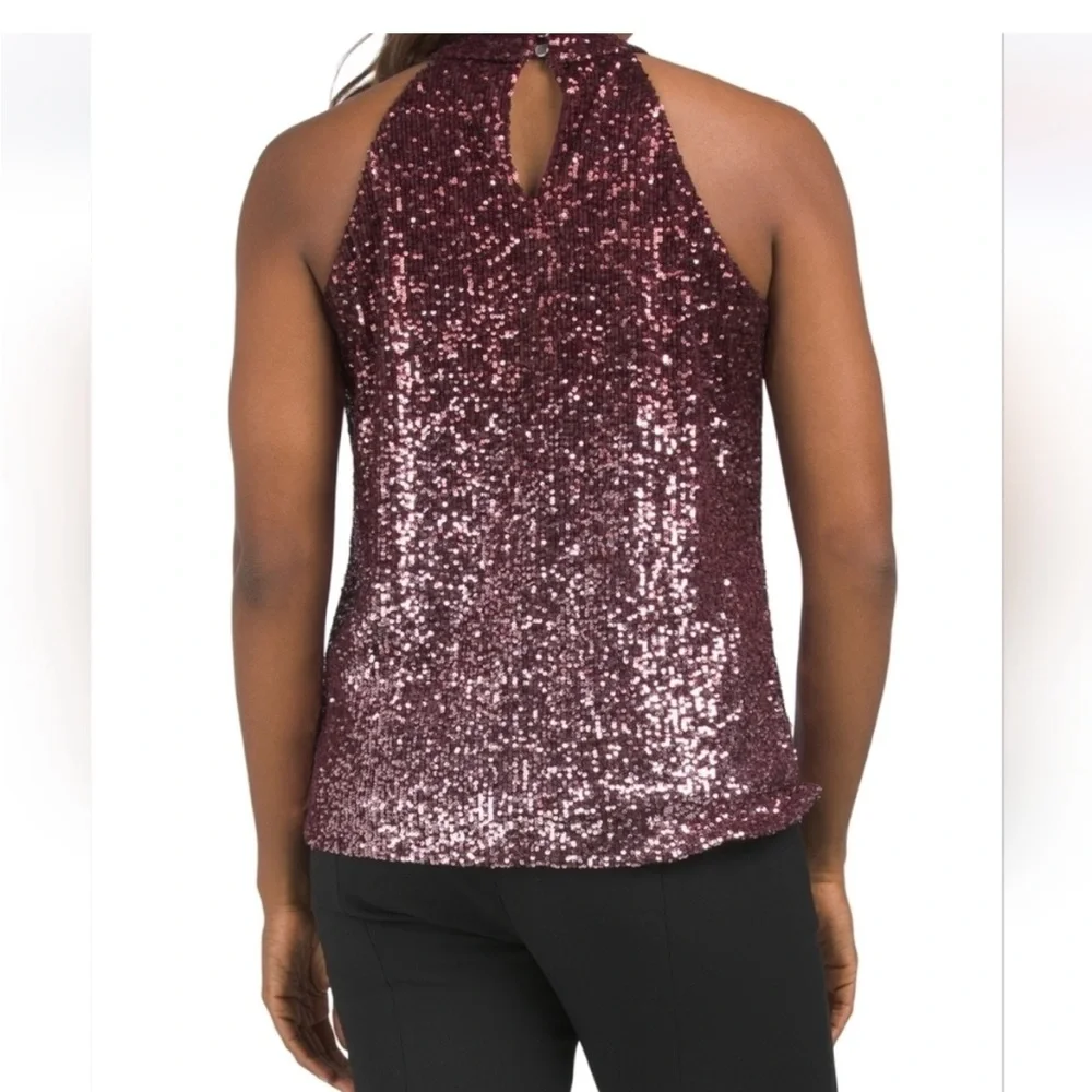 Women’s Cable & Gauge Burgundy Sequin Halter Top Size Small - Picture 2 of 12